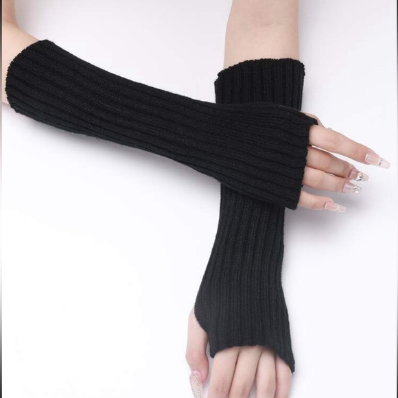 ❌Not For Sale❌ BLACK Fingerless Gloves Arm Warmers with Thumb Holes BRAND NEW - Picture 2 of 4